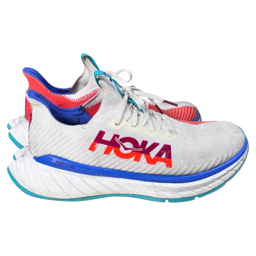 Hoka Carbon‎ X 3 men's Running Shoes White Red Blue Size 9B Athletic Sneakers